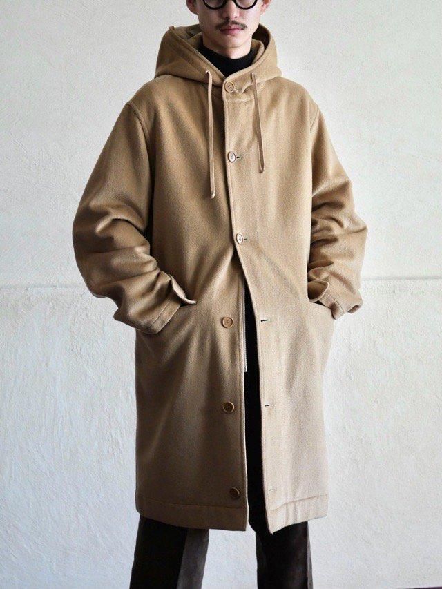 90's HELMUT LANG Shoulder Harness Hooded Coat, "70% Wool & 30% Camel Hair"