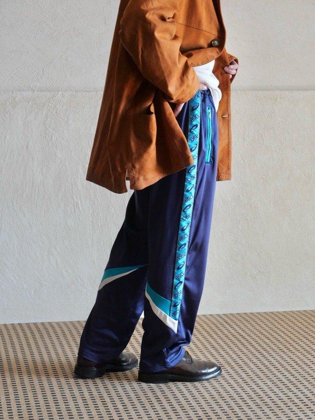 1990's Italian Vintage asics Track Pants, Blue-Line