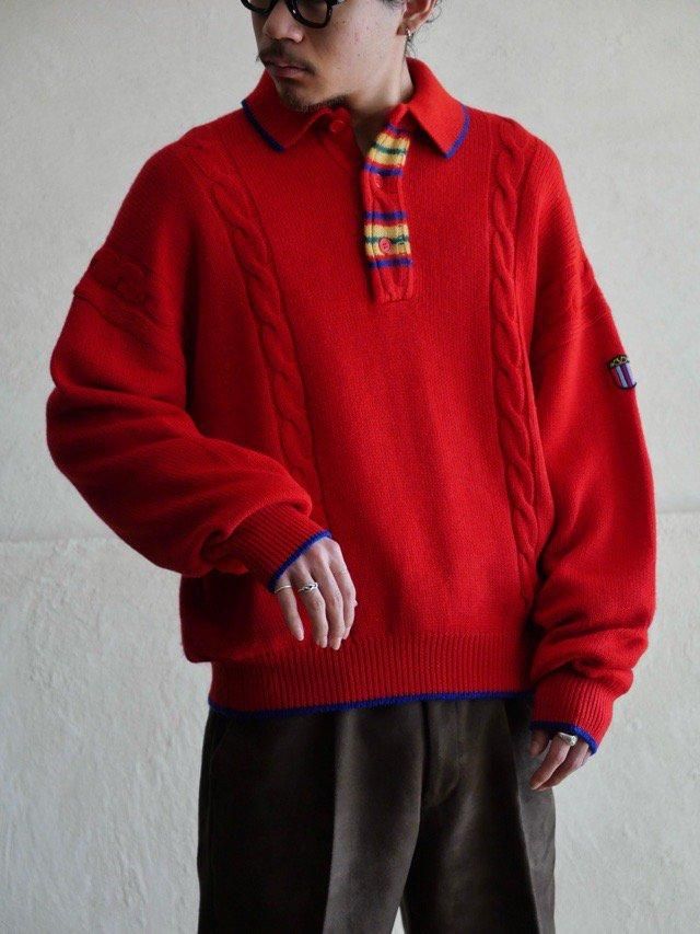 1980~90's Valentino Beachwear
100% Wool Cable Knit Polo, RED / Made in Italy.
