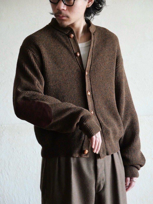 ~1970's OliveBrown Stand-collar Cardigan