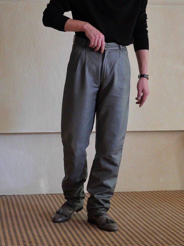 1980~90s Leather 2tucks Trousers, Gray