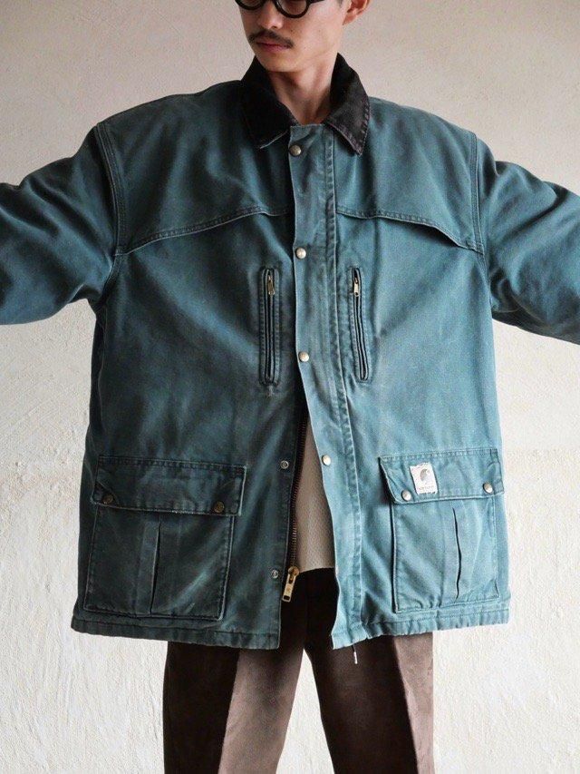 90's Vintage Carhartt Sandstone Duck Mountain Coat, Hunter Green / Made in USA.