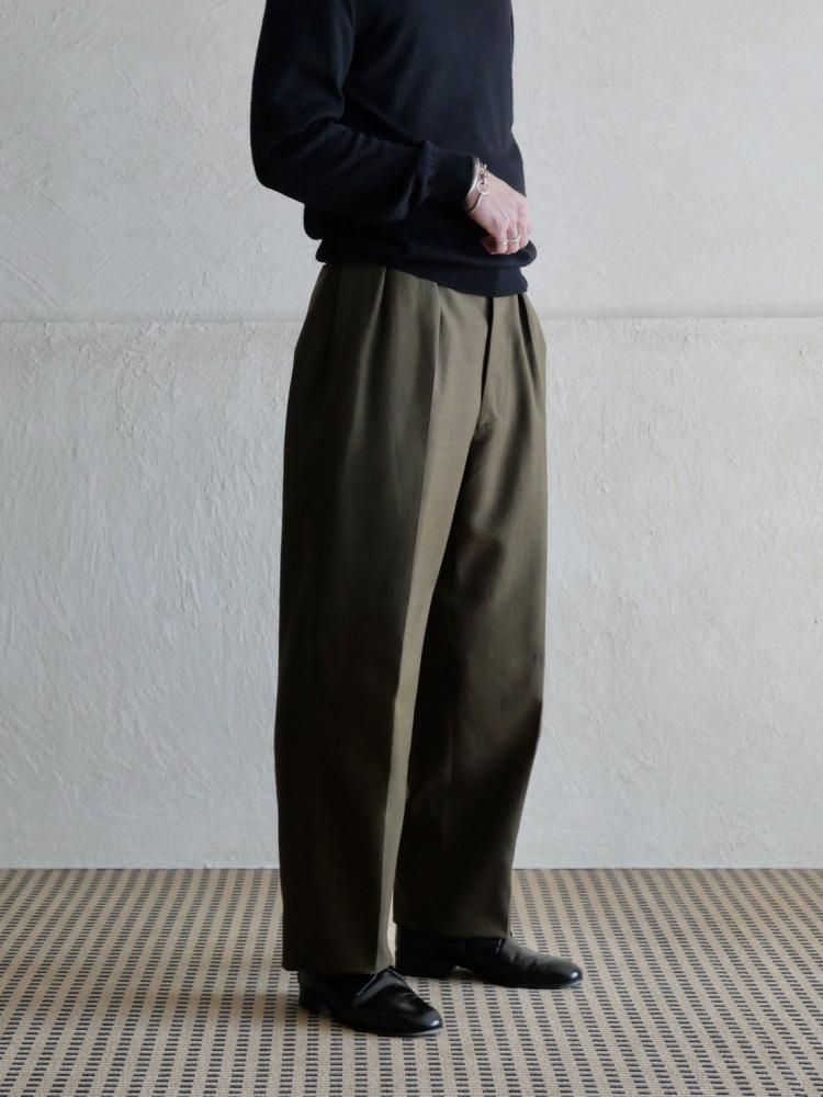 1966's French Military Vintage Wool Serge Officer Trousers, Khaki