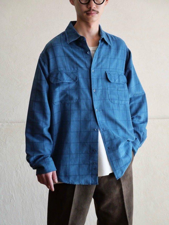 1990s Vintage GEORGE Artificial-Suede Check Shirt Blue