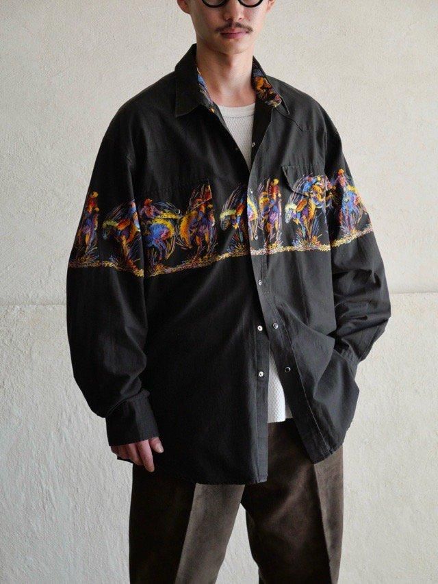 1990-00s Cotton Western Shirt,Black