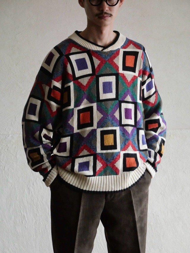 1990's Vintage Boston Traders Cotton Patterned Knit Sweater&#9724;&#65039;