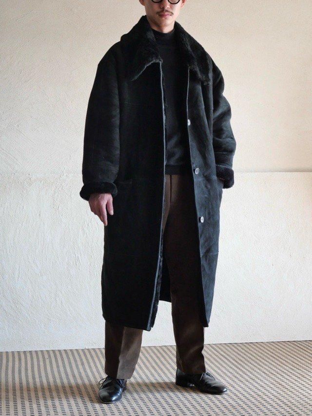 1990's Vintage Shearing Mouton Coat, Black