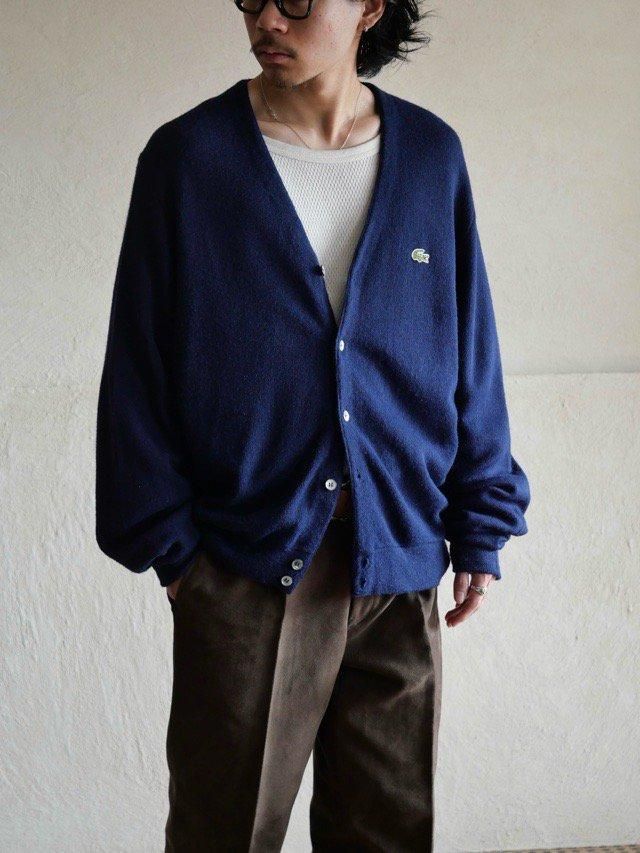 1980~90's Vintage IZOD LACOSTE Acryl Knit Cardigan, Navy