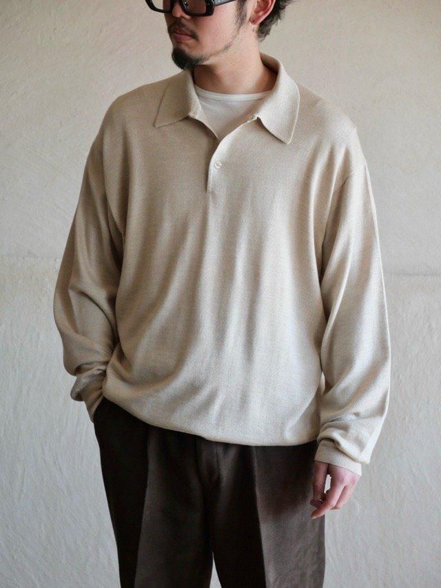 1990~00's GRAN SASSO Knit Polo "70%Wool  20%Silk  10%Cashmere" Made in Italy.Ivory