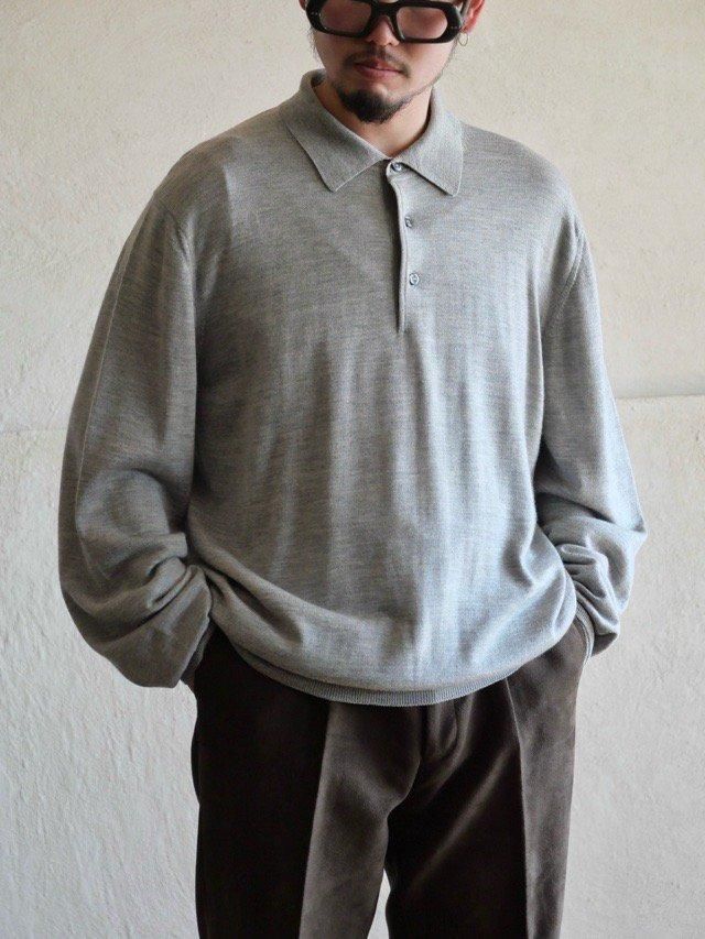 1990~00's GRAN SASSO Knit Polo "70%Wool  20%Silk  10%Cashmere" Made in Italy.Gray