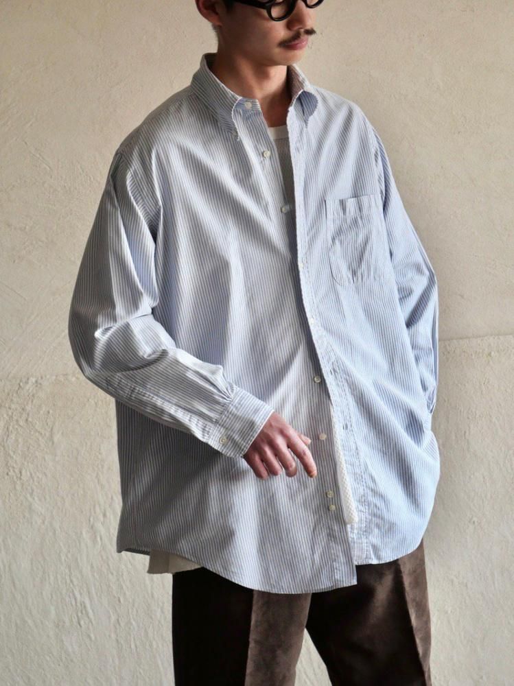 1980~90's Vintage BrooksBrothers Stripe Oxford Polo-collar Shirt, Made in USA.16half-3