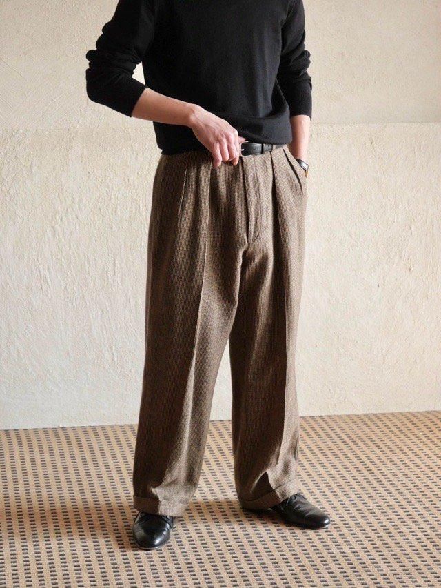 1980's Vintage RalphLauren
Soft-Tweed Check Trousers, Light-Brown