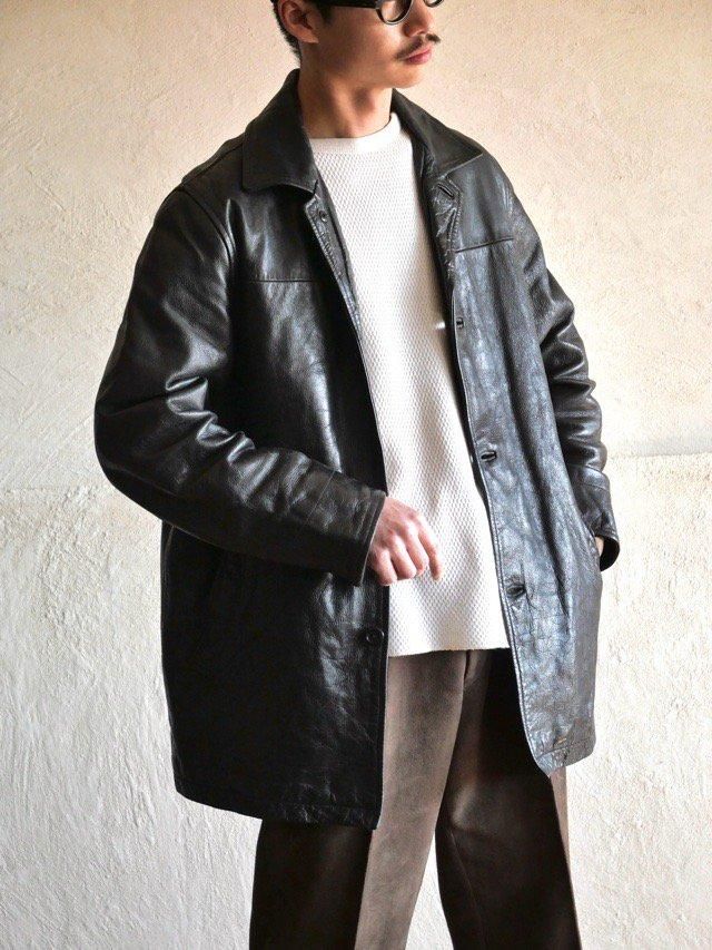 Late90~Early00's GAP Leather Half Coat, BLACK
