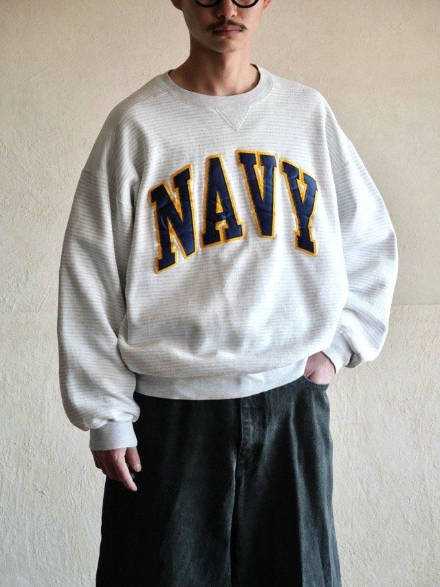 1990's Russell HIGH-Cotton Border Sweat "NAVY"