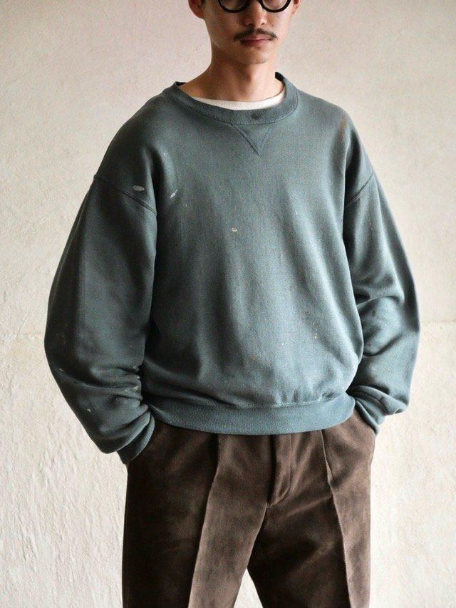 90~00's Russell "Painter's" Sweat Shirt, Fade-Green