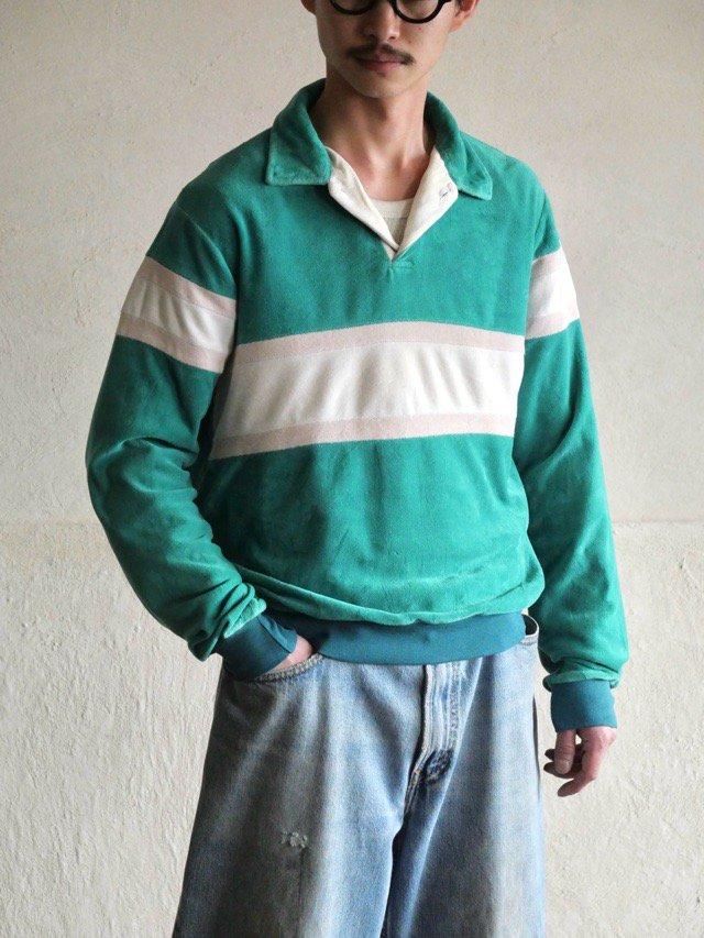 1980's Vintage Velours Pullover Border Shirt