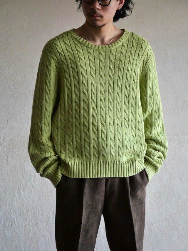 00's TOMMY HILFIGER Cotton Cable Knit "Green"