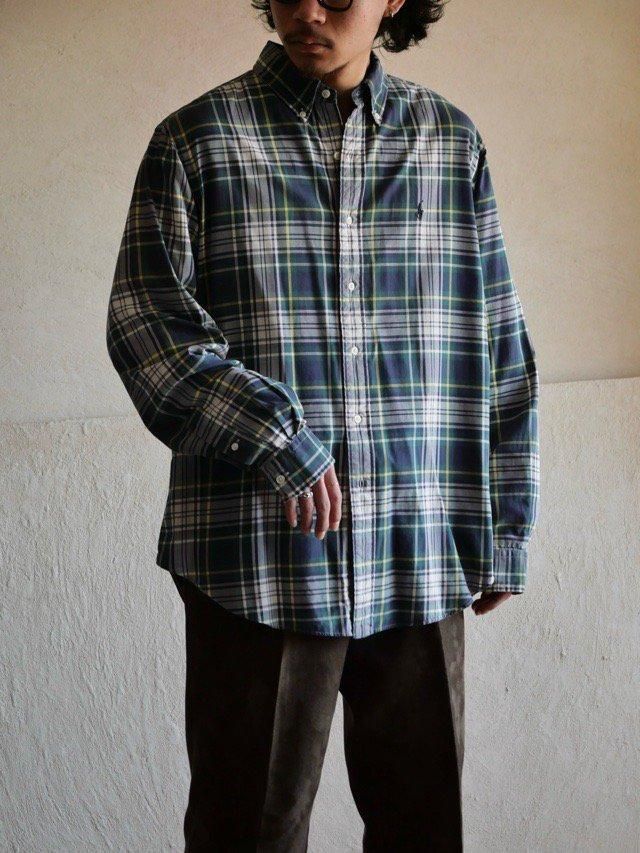 1990~00's RalphLauren Cotton Check Shirt Green