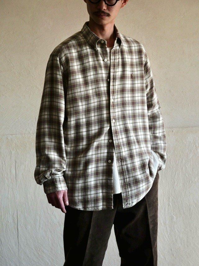 1990~00s RalphLauren 100%Cotton Check Shirt  Olive