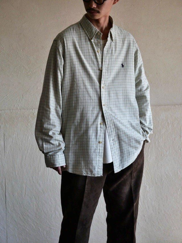 1990~00s RalphLauren 100%Cotton Check Shirt  Ivory