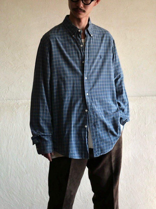 1990~00s RalphLauren 100%Cotton Check Shirt  Blue