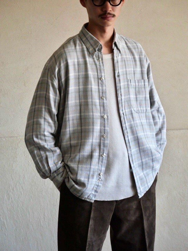 90~00's HARRY ROSENHerringbone Cotton Flannel Shirt "Woven in Italy. / Made in Canada."