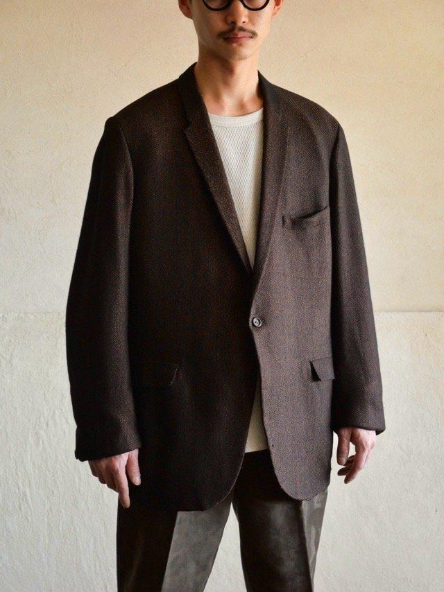 1960's~ USA Vintage "Contemporary-Jacket" 100% Cashmere Herringbone / Black & Oraege