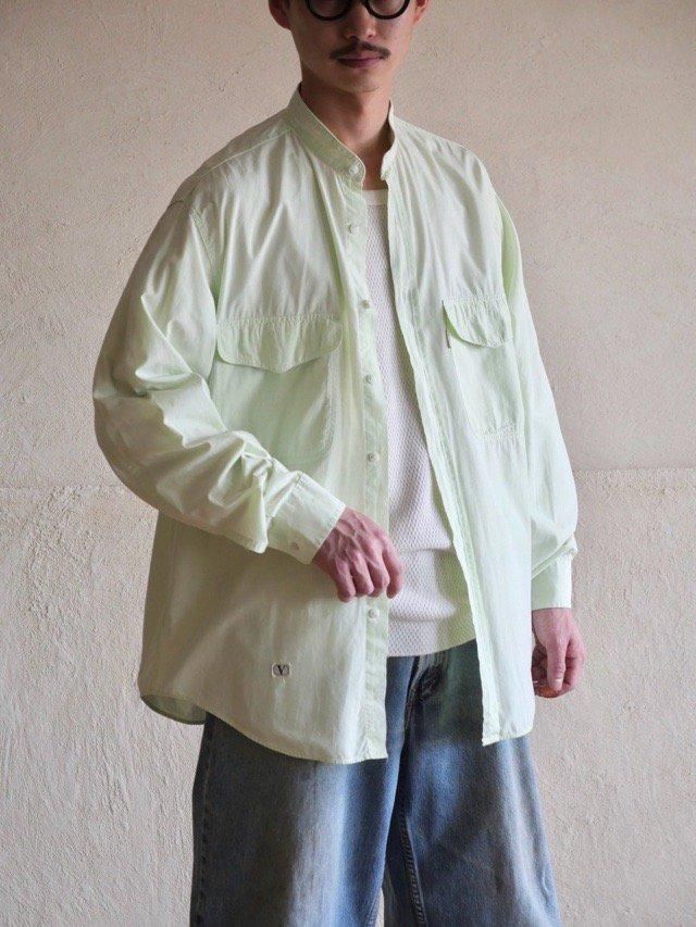 1980~90's Valentino Jeans Cotton Shirt, Sherbet-GREEN / Made in Italy.
