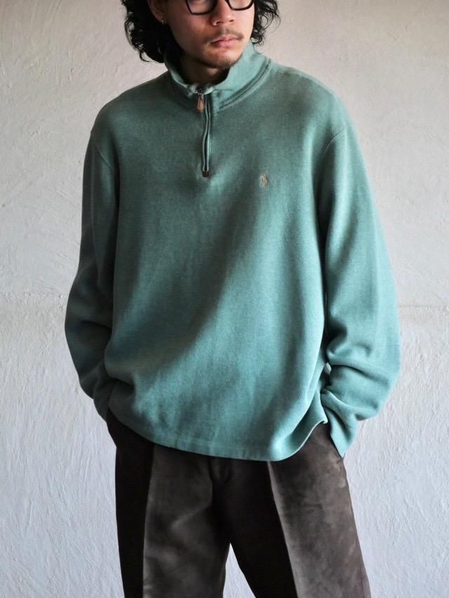 00's RalphLauren Half-zip Cotton Knit "Emerald"