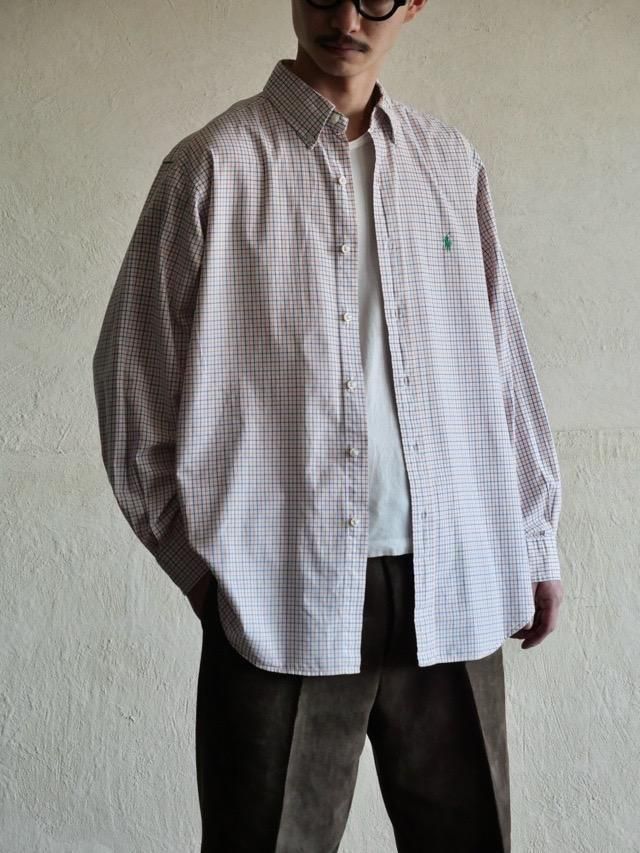 00's RalphLauren Cotton B.D.Check Shirt White