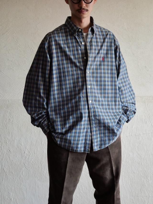 00's RalphLauren Cotton B.D.Check Shirt Blue