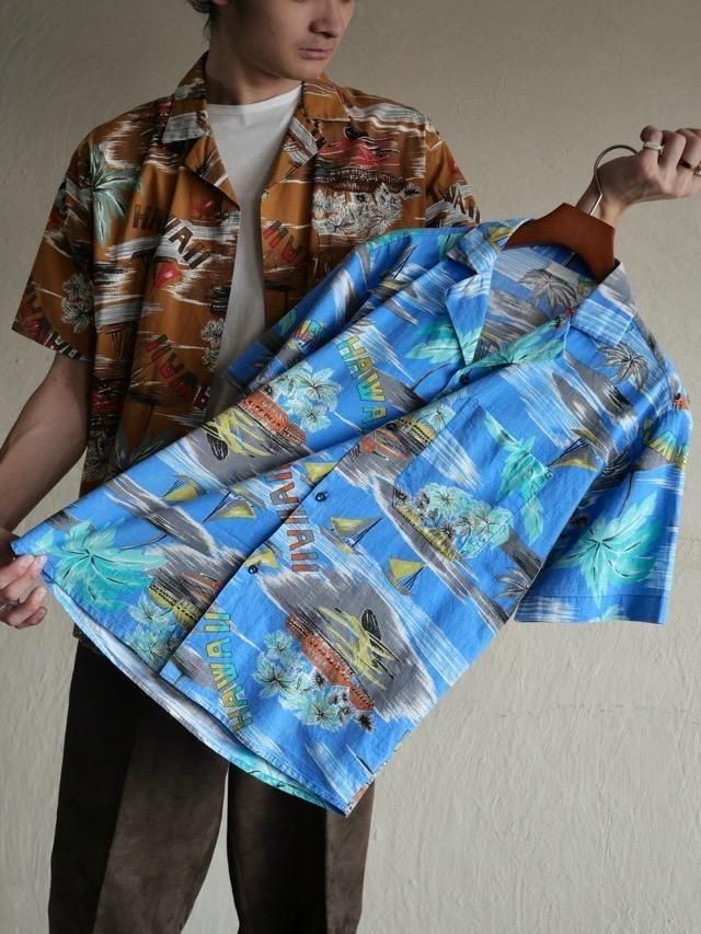 1980's ITALY Aloha Design Cotton ShirtBlue / Orange