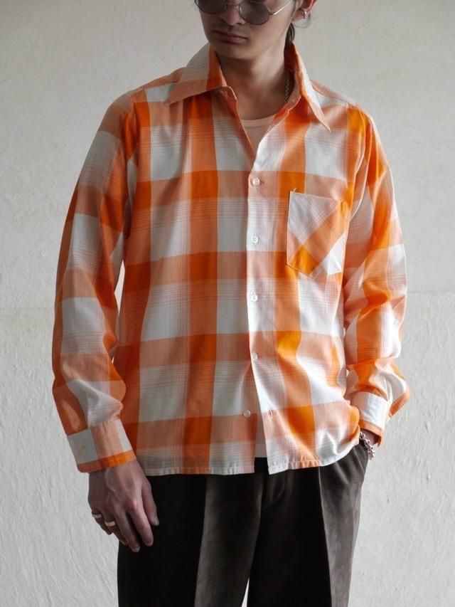 1970's Euro Vintage Turin Check Shirt Orange & White
