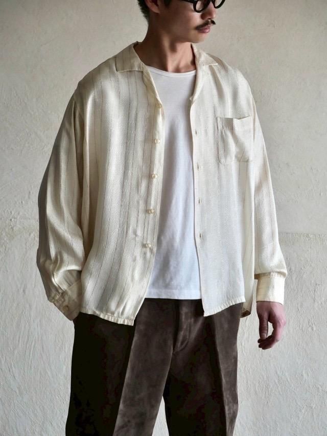 1960s Bluestone Gold Stripe+Woven Pattern Shirt