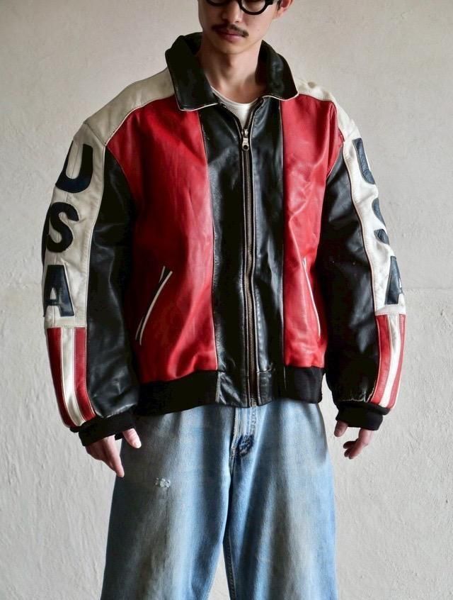 1990's "EURO Vintage" USA Leather Blouson ڭ / size XL