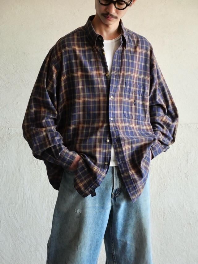 1990's Vintage "nautica" Cotton Flannel B.D.Shirt 