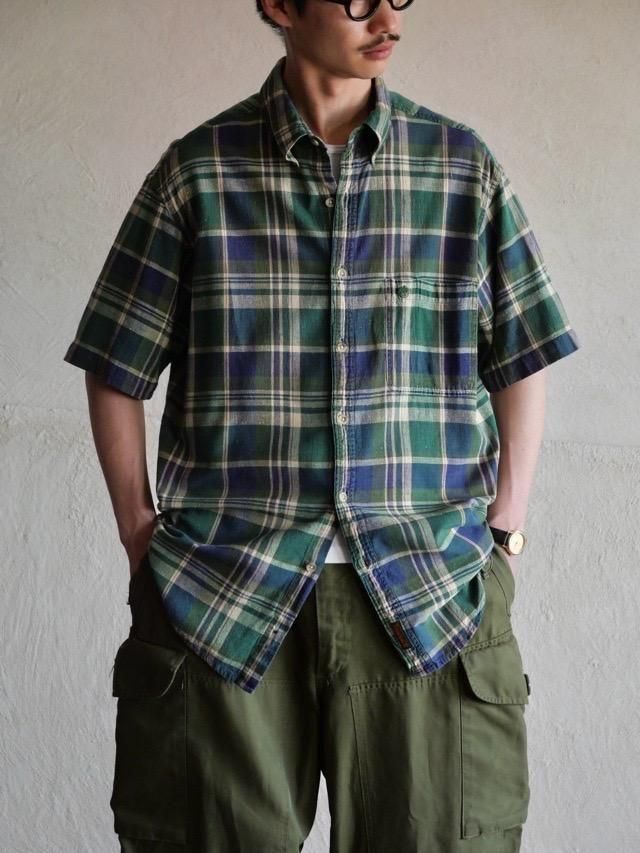 00's Timberland Cotton & linenCheck B.D.Shirt, Made in India.