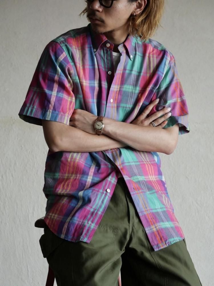 1990~00's RalphLauren Cotton Check ShirtMadras Pink