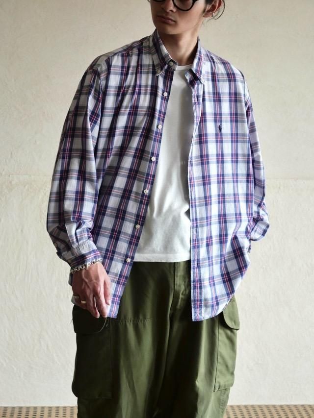 1990~00's Ralph Lauren Cotton Check Shirt
Made in INDIA / White Base