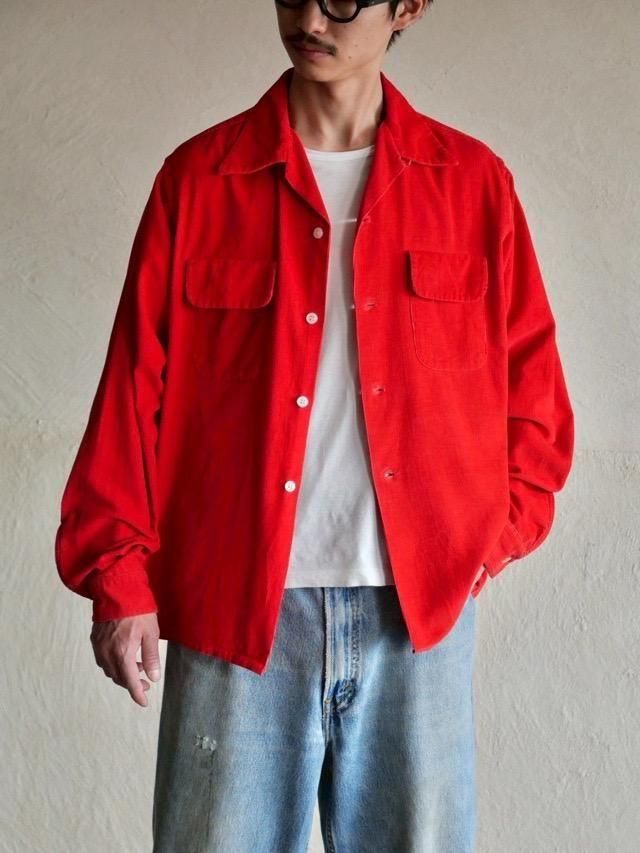 1950's Pennleigh Corduroy Open-collar Shirt, Red