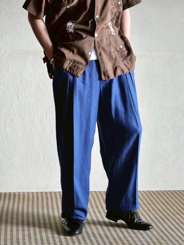 Color Linen Tucks Trousers SelectionBlue