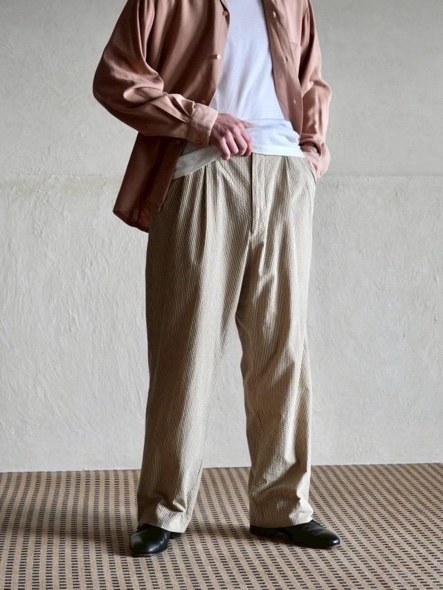 00's Cotton Seersucker 2tucks Trousers "caf&#233; latte"