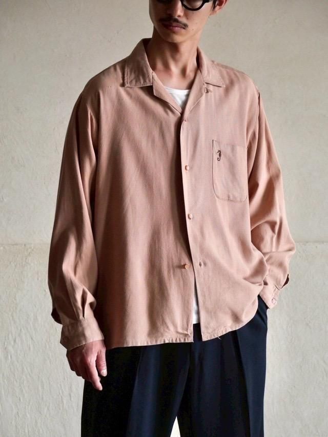 1960's Vintage Rayon Open-collar Shirt "Pink Gray"