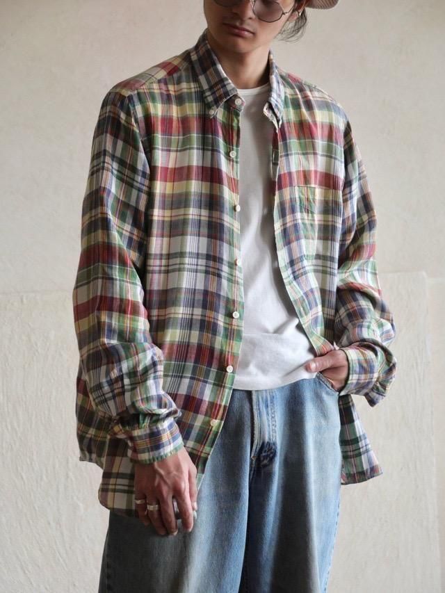 1990s Polo by Ralph Lauren Check Linen ShirtCountry Preppy Green
