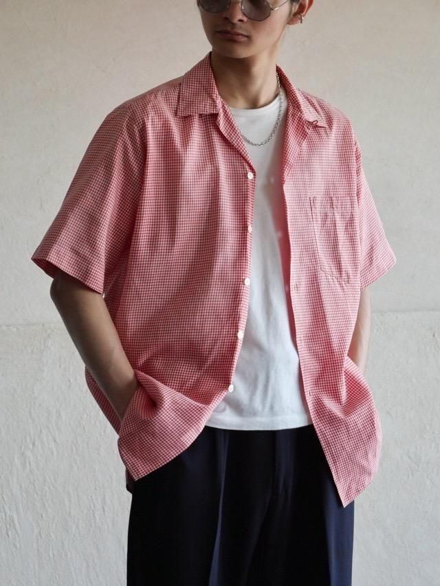 1960's Vintage Gingham-check S/S Cotton Shirt Woven in Great Britain