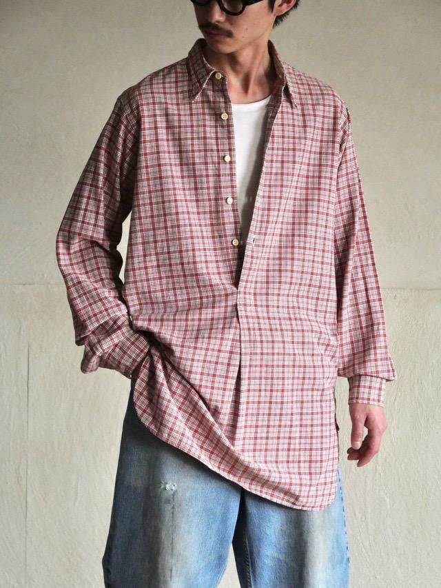EURO Vintage Cotton Check Grandfather Shirtڭ