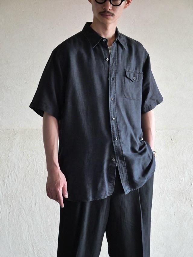 00's RalphLauren Black CottonLinen S/S shirt