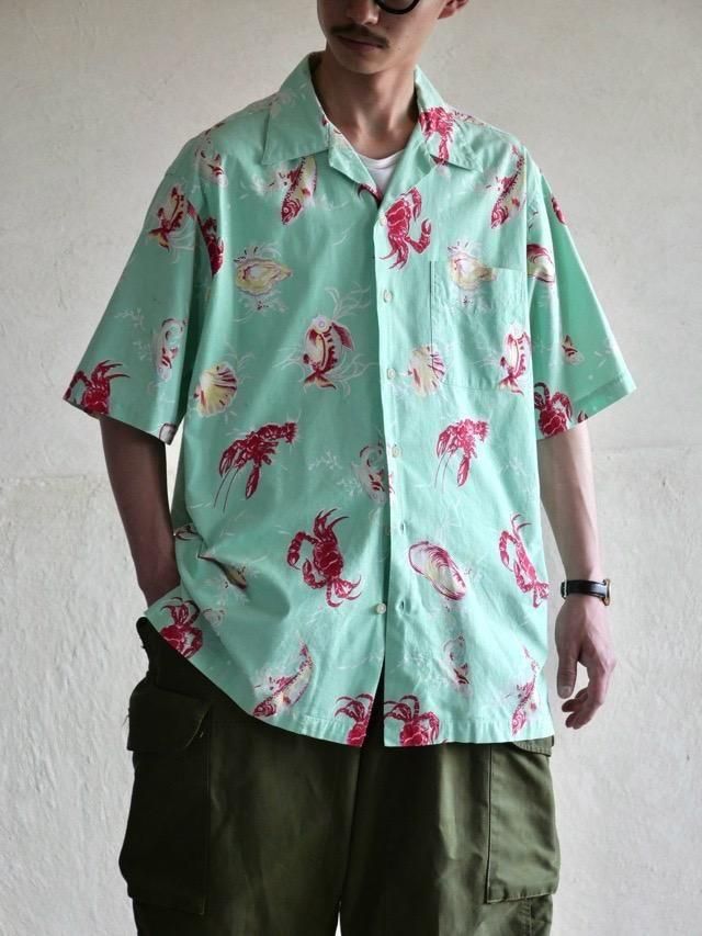 1990's RalphLauren Open-collar Cotton  Shirt " Crustacean , Fish , Oyster "