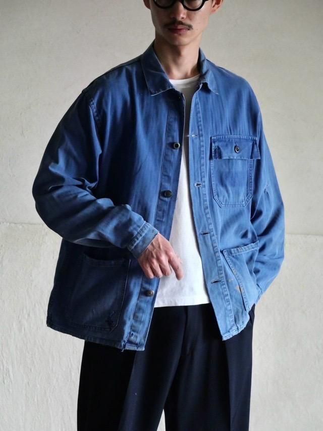 1960~70's Euro Vintage Worker's Coverall, 
Herringbone Twill & Repaired Buttons