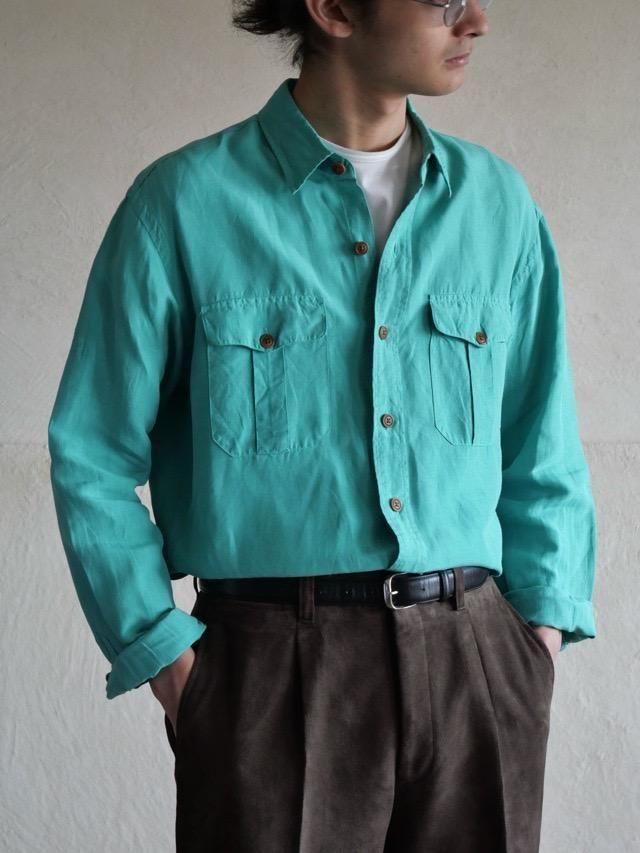 1990~00's Polo by Ralph Lauren SilkLinen Military Shirt "Turquoise"